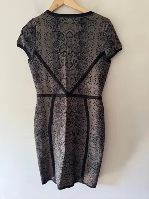 CACHE Black Studded Snake Print Bodycon Sheath Dress thumbnail 4