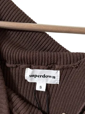 REVOLVE x SUPERDOWN Ysabel Off Shoulder Brown Ribbed Long Sleeve Mini Dress thumbnail 7