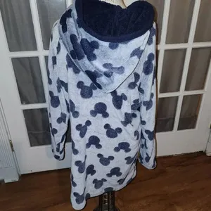 Disney Womens Gray Blue‎ Mickey Mouse Faux Fur Hoodie Dress Large thumbnail 2