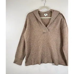 Aerie Womens Sweater Brown CozyUp Waffle Hoodie V Neck Pullover Stretch Large thumbnail 6
