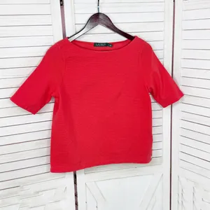 Lauren Ralph Lauren‎ Ribbed Boat Neck Short Sleeve Top Coral Orange Medium thumbnail 7
