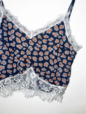 Listicle cheetah print navy orange white gray chic lace trim tank top new thumbnail 3