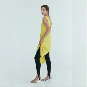 NWOT Zara Center Ruched Detail V-Neck Wide Straps Yellow Midi Dress Small thumbnail 9