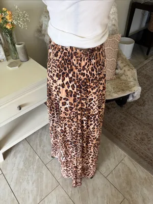 Paper heart pull on boho leopard print linen maxi skirt L thumbnail 8
