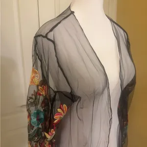 Beautiful Multi color Floral Embroidered Sheer Kimono/duster thumbnail 5