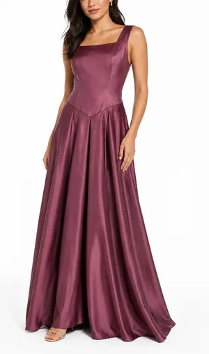 Mary's Bridal Satin A-Line Formal Gown Dress Plum Plus Size 20 NWOT thumbnail 1
