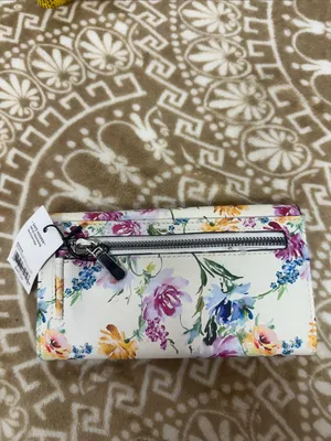 Kohl's White Floral RFID Trifold Wallet with Pink, Purple, Blue and Yellow thumbnail 8