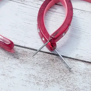 Large Red Hoops Stud Earrings For Pierced Ears - 1 & 7/8" - Missing Gems thumbnail 6
