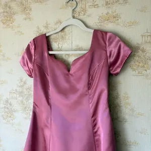 Vintage 80s Satin Gown Pink Coquette Princess Sweetheart Prom Dress Formal XS thumbnail 2
