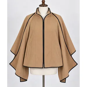 A New Day Camel Brown Zip Up Cape Jacket with Faux Leather Trim Size M New Tags thumbnail 3