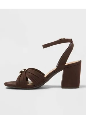A New Day NWT Elegant Minimalist Strappy Heels Brown Block Heel Gold Accent Women 9.5 thumbnail 3