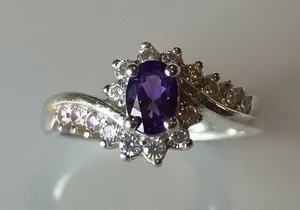 Faux Amethyst Crystal Ring Silver thumbnail 1