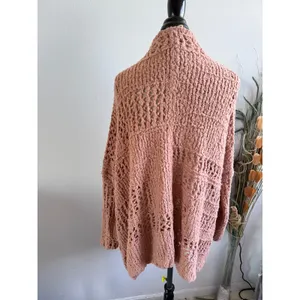 Free People Womens XS/S Oversized Chunky Open Knit Cardigan Terracotta Rose Boho thumbnail 3