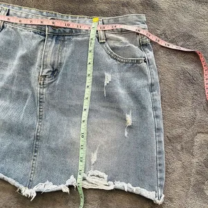Jean Mini Skirt Denim Distressed Faded Y2K Punk Grunge Summer Festival Size 14 thumbnail 5