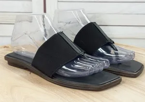 Ragg Elastic Strap Square Toe Slide‎ Thong Sandals Black Size 6 thumbnail 1