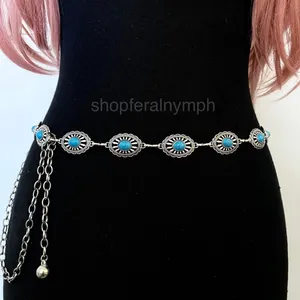 Silver Turquoise Sunburst Concho Chain Belt, Fits 25-44 Inches, X7GA1352 thumbnail 4