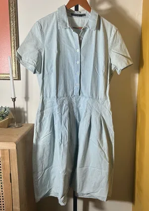Lauren Ralph Lauren Denim Button Up Dress Light Blue 100% Cotton $139‎ Size 14 thumbnail 1