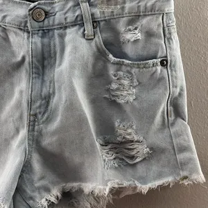 Aeropostale Women Light Blue Denim Jean Cheeky Shorts Distressed‎ Ripped size 8 thumbnail 3