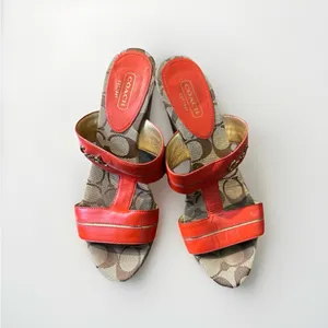 Coach‎ Jonah Leather Wooded Wedge Sandals Women' s Orange Gold sz 7B thumbnail 2