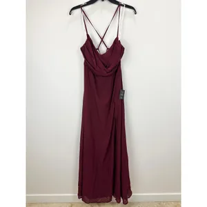 Lulus Event Ready Burgundy Backless Lace-Up Maxi Dress Chiffon Formal Medium NWT thumbnail 5