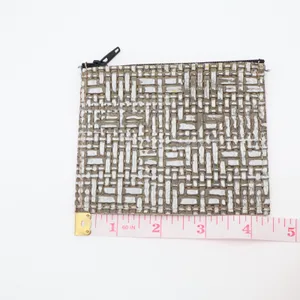 Womens Coin Pouch Slate Gray Grain Leather Textured Basket Weave Card Holder thumbnail 2