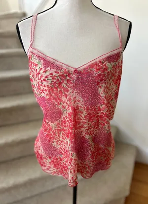 Josie Natori Pink & Red Ditzy Floral Lace Trim Cami Tank Lingerie Top thumbnail 1