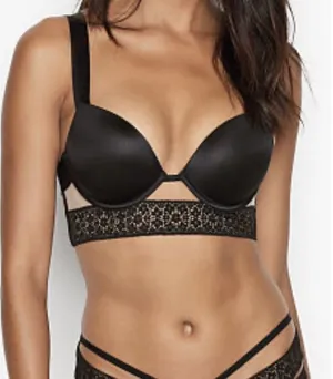 Victoria's Secret Push-Up Bra Size‎ 34C Black Lace Longline Plunge Underwire thumbnail 1