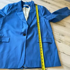 Zara Women's XXL Classic Single Breasted‎ Longline Oversized Blazer Jacker Blue thumbnail 12