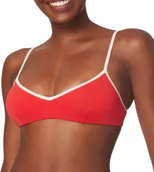 Andie Swim NWT The Bells Bikini Top Poppy Red White Trim Sporty Chic XL thumbnail 1