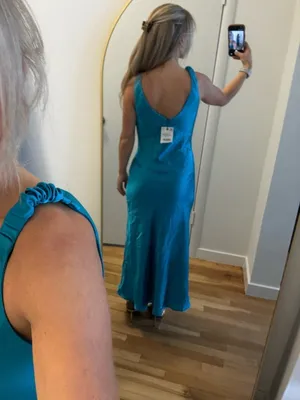 Zara Womens Midi Dress in Turquoise Satin thumbnail 6