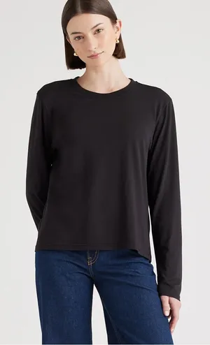 NWT Quince Cotton Modal Relaxed Long Sleeve tee black extra small thumbnail 1