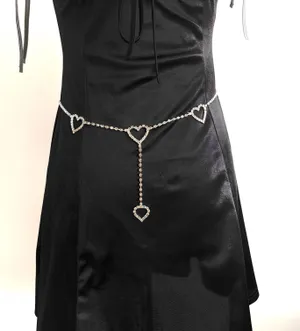 Rhinestones Heart Waist Chain Silver thumbnail 1