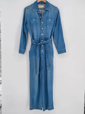 Madewell Denim Tie Waist Jumpsuit Medium Wash Blue S thumbnail 2