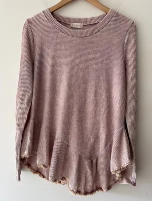 Altar’d State Dusty‎ Pink Asymmetrical Boho Fringe Long Sleeve Top thumbnail 1