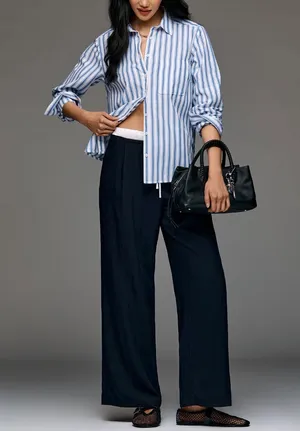 Anthropologie Layered Drawstring Wide-Leg Trousers, Size S thumbnail 3