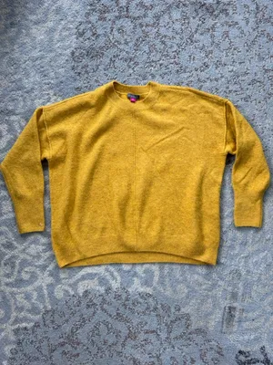 Vince Camuto Ribbed Center Seam Drop Shoulder Crew Neck Sweater Mustard Medium thumbnail 3