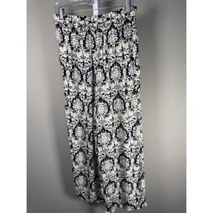 Solitaire Blue Ivory Print Wide Leg Palazzo Pants Rayon‎ Boho Medium thumbnail 6