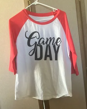 FINAL MARKDOWN Red and White Game Day Raglan Shirt medium thumbnail 1