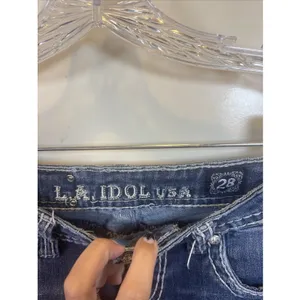 LA Idol Jeans Woman 28 Bootcut Rhinestone Embellished Rodeo Low Rise Denim Y2K thumbnail 3