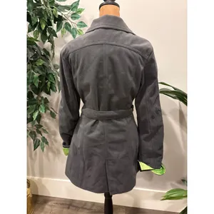 Indigo Saints Women's Gray Belted‎ Fleece Coat L lime Green satin like lining thumbnail 3