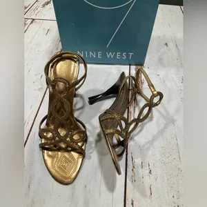 NINE WEST GOLD HEELED‎ SANDALS thumbnail 9