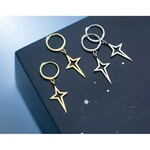 NEW Gold Star Dangle Hoop Earrings | Yellow Gold Over‎ 925 Sterling Silver thumbnail 10