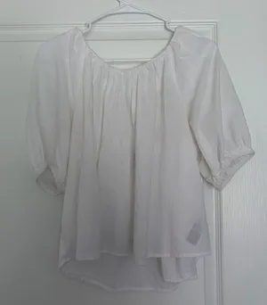 Old Navy Flowy White Tie Puff Sleeve Top thumbnail 1