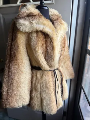 Vintage Tissavel France Gino Rossi faux fur collared belted coat, size medium thumbnail 5