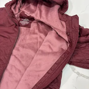 LL Bean Parka Jacket Womens Size XL Fleece Lined Primaloft Quilted Hooded Maroon thumbnail 8
