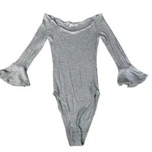 Abercrombie Fitch Gray Ribbed Off Shoulder Bell Sleeve Bodysuit Womens S thumbnail 1