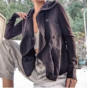 Free People Wool Blend Hood Asymetric Black Jacket Sz L thumbnail 1