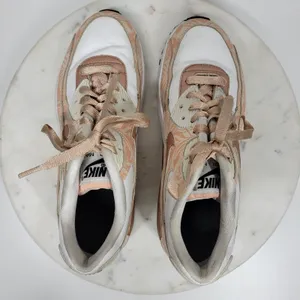 Nike Air Max 90 Print Sneakers Women 6.5 White Bronze Leather Lace Up Running thumbnail 7