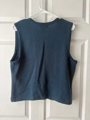 Talbots Teal Embroidered Floral Button-Front Vest thumbnail 4