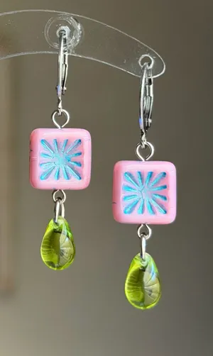 Handmade quality Czech glass beads chic fairy boho vintage retro style dangle earrings🌿✨ thumbnail 1